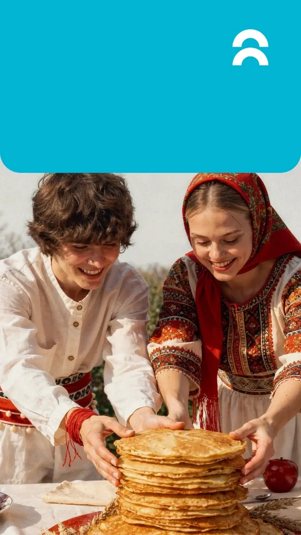 парень с девушкой и стопка блинов