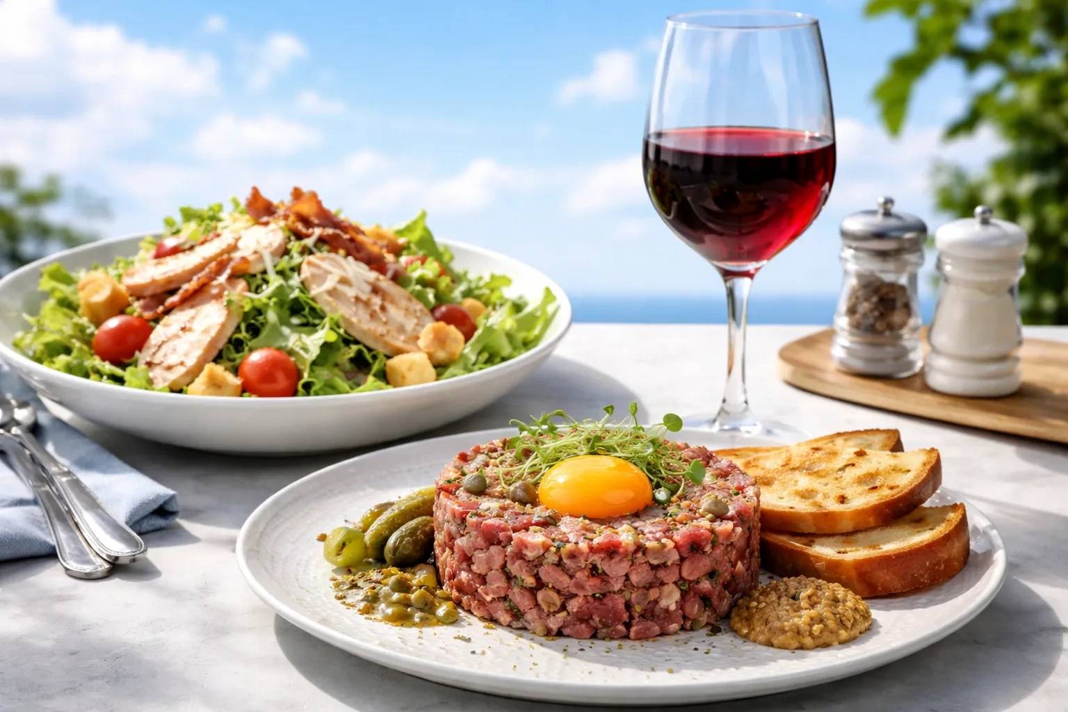 Тартар салат и вино