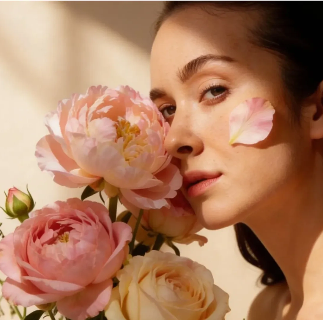 Лицо красивой девушки с цветами